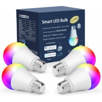 OHLUX Smart WiFi LED Light Bulbs Work with Alexa & Google Assistant No Hub Required AC100-240V RGBCW Multi-Color Warm to Cool White Dimmable 60W Equivalent 7W E26 A19 Color Changing Bulb-4PACK