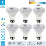 Pack of 6 KOR LED PAR20 Light Bulbs 8W Replaces 50W 50PAR20 E26 Base Waterproof Indoor Outdoor Use UL & Energy Star 5000K Day-Light