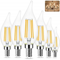 Sailstar E12 LED Candelabra Bulbs Dimmable,40 Watt Equivalent 3000K Warm White Chandelier Light Bulbs,4W Filament Candle LED Bulbs,Flame Tip,500 Lumen,Pack of 6