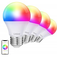 Smart WiFi Light Bulb Linkind Smart RGBW Color Changing LED Light Bulb 2nd Gen A19 E26 60W Equivalent Dimmable 2700k-6500k Works with Alexa & Google Home No Hub Needed 2.4Ghz WiFi 4 Pack