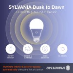 SYLVANIA Dusk to Dawn A19 LED Light Bulb with Auto On Off Light Sensor 60W=9W 800 Lumens 5000K Daylight 1 Pack 41289