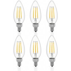 Tenergy LED Candelabra Bulbs Dimmable 4W 40 Watt Equivalent Warm White Soft White 2700K E12 Base Decorative B11 C37 Filament Candle Bulbs for Chandelier Ceiling Fan Pack of 6