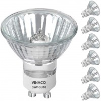 Vinaco GU10 Bulb 6 Pack GU10 Halogen 35w Warm White Dimmable Replacement for Track Light Bulbs Range Hood Light Bulbs Candle Warmer Bulbs Long Lifespan gu10+c 120v 35w with Glass Cover