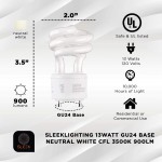 SleekLighting 13Watt GU24 Base 2 Prong Light Bulbs- UL approved-13w 120v 60hz Light Bulb- Mini Twist Lock Spiral -Self Ballasted CFL Two Pin Florescent Light Bulb- 3500K Neutral White -4pack-