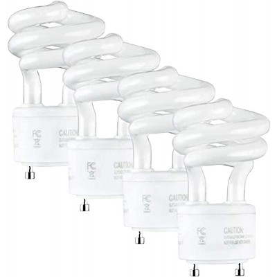 SleekLighting 13Watt GU24 Base 2 Prong Light Bulbs- UL approved-13w 120v 60hz Light Bulb- Mini Twist Lock Spiral -Self Ballasted CFL Two Pin Florescent Light Bulb- 3500K Neutral White -4pack-