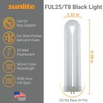 SUNLITE 05165-SU FUL25T8 Fluorescent Black Light Bulb 25 Watts GX10q 4-Pin Base UV Light 365nm Color Wavelength 5,000 Hour Life Span Perfect for Bug Zappers Clubs Restaurants Bars 1 Pack