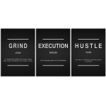 3 Pieces Grind Verb Hustle Verb Execution Noun Motivational Wall Art Canvas Print Office Decor Inspiring Framed Prints Inspirational Quotes for Wall Art Decoration Ready to Hang