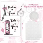 4 Pieces Paris Wall Art Prints Pink Eiffel Tower Telephone Booth Romantic Paris Theme Room Unframed Art Poster Decor for Girls Living Room Bedroom Bathroom Kitchen Office Decor 8 x 10 Inch