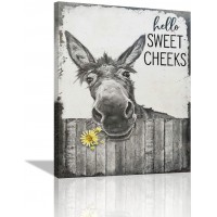 citari Farmhouse Bathroom Wall Art Donkey Poster Funny Donkey Pictures for Wall Rustic Canvas Print Black and White Painting Animal Wall Décor Country Vintage Framed Artwork 12"x16"