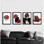 Facioro Fashion Woman Canvas Wall Art Red Wall Decor for Bedroom Decor Red and Black Art Posters Red Lips Red Rose Perfume High Heels and A Fashion Women with Red Hair Ribbons Prints Wall Pictures Girls Room Decor Black and Red Fashion Poster