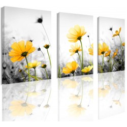 Flowers Canvas Art Wall Decor Black and White Framed Galsang Floral Prints and Posters Wall Hanging Decorations Ready to Hang for Bedroom Bathroom yellow 12"x16"x3Panles