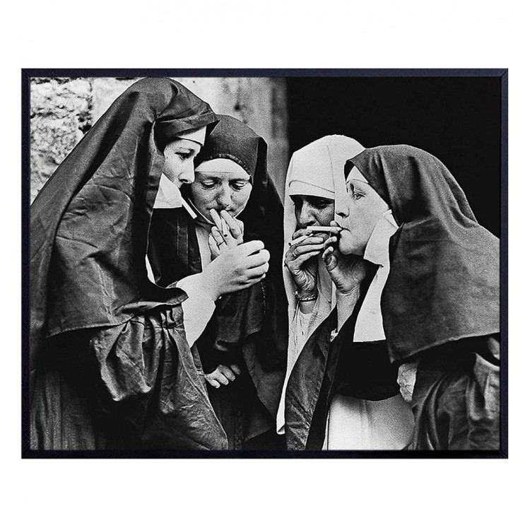 Funny Vintage Nuns Photo Retro Wall Art Decor or Room Decoration for Home Office Bedroom Bathroom Dorm Bar Man Cave Living or Game Room Makes a Unique Gift 8x10 Poster Print