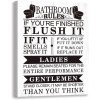 Kas Home Bathroom Canvas Wall Art | Rustic Bathroom Funny Rules Prints Signs Framed | Wood Background Bathroom Laundry Room Decor