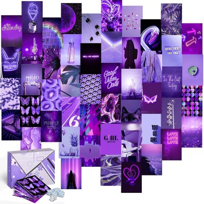 KOLL DECOR Purple Pictures Wall Decor Aesthetic Wall Collage Kit – 50 Set 4”X6” Prints Light & Dark Purple Wall Collage Kit Photo 80s Room Asthetic Wall Images for VSCO Teen Girl Bedroom Poster
