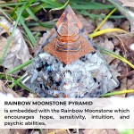 New Inspirational Orgonite Pyramid for Success | Rainbow Moonstone Orgone Pyramid for Anti-stress Calmness – Growth – Strength – Healing Crystal Gemstone Pyramid