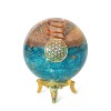 Orgonite Crystal Blue Aquamarine Crystal Ball with Stand for Positive Energy E-emission Protection and Chakra Balancing –with Flower of Life Symbol to Promote Purpose Serenity and Courage