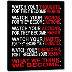 Pyradecor Watch Your Thoughts Motivational Classroom Poster Modern Canvas Prints Wall Art Paintings Ready to Hang for Office Living Room Home Decorations Stretched Pictures Artwork