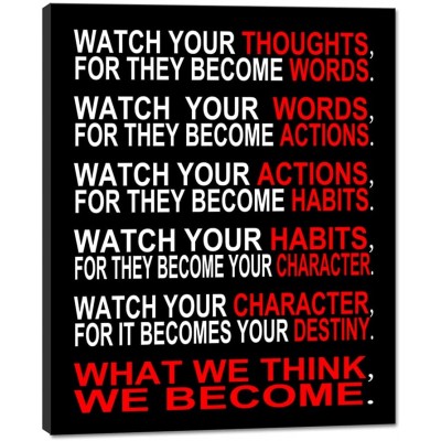 Pyradecor Watch Your Thoughts Motivational Classroom Poster Modern Canvas Prints Wall Art Paintings Ready to Hang for Office Living Room Home Decorations Stretched Pictures Artwork