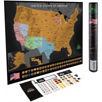 Scratch Off Map of The United States – Deluxe Travel Map with 50 State Flags and Landmarks Tracks Where You Have been Full Accessories Set Included Perfect Gift for Travelers by Earthabitats