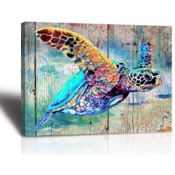 Sea Turtle Bathroom Wall Decor Canvas Prints Life Teal Watercolor Painting Beach Theme Artwork 1 Panels Framed for Bedroom Living Room Bedroom Home Office Decorations 12x16x1 Turtle wall art Baby ro
