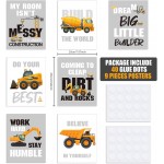 Set of 9 Construction Trucks Inspirational Quote Art Print Transport Vehicle Motivational Phrases Wall Art Poster Nursery or Kids Room Decoration Unframed 8 x 10 Inch
