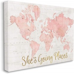 Stupell Industries She's Going Places Quote Pink Watercolor World Map Canvas ab-961_cn_16x20 16 x 20"