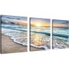 TutuBeer 3 Panel Beach Canvas Wall Art for Home Decor Blue Sea Sunset White Beach Painting The Picture Print On Canvas Seascape The Pictures for Home Decor Decoration,Ready to Hang