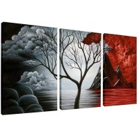 Wieco Art The Cloud Tree Wall Art Oil PaintingS Giclee Landscape Canvas Prints for Home Decorations 3 Panels