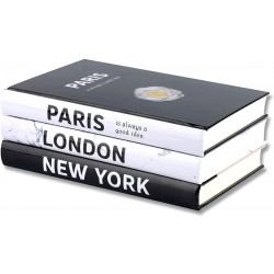 3 Pieces Fashion Decorative Book,Hardcover Modern Decorative Book Stack,Fashion Design Book Set,Display Books for Coffee Tables ShelvesParis New York London