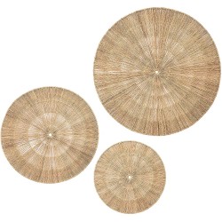 Artera Home Wicker Wall Decor- Set of 3 Oversized Woven Seagrass Wall Plaques Unique Wall Art for a Bedroom Living Room or Office Space