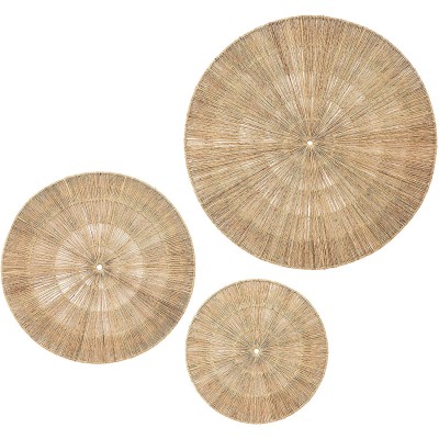Artera Home Wicker Wall Decor- Set of 3 Oversized Woven Seagrass Wall Plaques Unique Wall Art for a Bedroom Living Room or Office Space