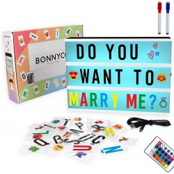 Cinema Light Box Color Changing with 400 Letters & Emojis Remote Control & 2 Markers BONNYCO | Led Light Box 16 Colors Home Office & Room Decor | Light Up Sign Letters Board Gifts for Women & Men