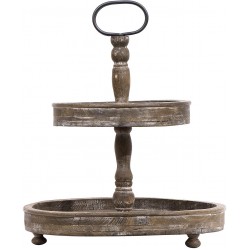 Creative Co-Op Distressed Brown Wood Metal Handle Two-Tier Tray 15 x 15 Inch