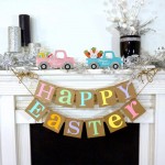 DECSPAS Easter Decorations for the Home 2 PCS Pink and Blue Wood Car Easter Decor "Happy Easter" "Easter Bunny" Sign Farmhouse Easter Table Decor Eggs Chick Carrots Bunny Ornaments Tiered Tray Decor