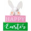 DECSPAS Easter Decorations for the Home 3-Layered Farmhouse Easter Bunny Ornaments Decor Pink Green Wooden Blocks Easter Dining Table Decor "HAPPY" "Easter" Sign Rustic Easter Home Decor for Fireplace Living Room
