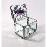 Deep Purple some Royal Blue and Tan Agate Box with Glass Bevels Mirrored bottom unusual Glass Jewels
