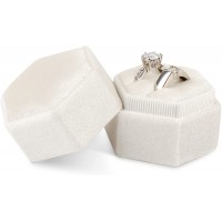 DesignSter Hexagon Velvet Ring Bearer Box Premium Gorgeous Vintage Double Ring Display Holder with Detachable Lid for Proposal Engagement Wedding Ceremony Beige