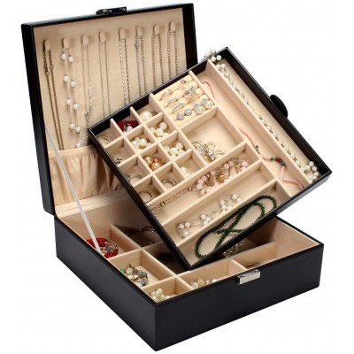 GUKA Jewelry Box Buckle Snap & Detachable Tray Jewelry Display Storage Case Bracelet Necklace Ring Bracelet Storage Box