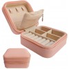 HerFav Travel Jewelry Organizer Small Jewelry Box Mini Portable Jewelry Case for Rings Earrings & Necklace for Women Girls Pink
