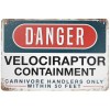 Jesiceny New Tin Sign Danger Velociraptor Containment Aluminum Metal Sign 8x12 INCH