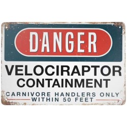 Jesiceny New Tin Sign Danger Velociraptor Containment Aluminum Metal Sign 8x12 INCH