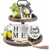 LIBWYS 4 Pcs Farmhouse Decors for Tiered Tray Farmhouse Home Decor Tiered Tray Decor Items Mini Signs Simply Blessed Home Windmill Wooden Beads Garland Rustic Kitchen Decor