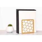 Premium Bookends Geometric Honeycomb Metal Book Ends Gold 1 Pair Book End for Shelves