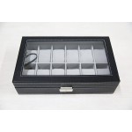Sodynee WBPU12-03 Watch Dislpay Box Organizer Pu Leather with Glass Top Large Black