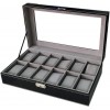 Sodynee WBPU12-03 Watch Dislpay Box Organizer Pu Leather with Glass Top Large Black