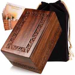 SOULURNS Border Engraved Rosewood Cremation Urns for Human Ashes Adult Male Female Wooden Decorative Urns Box and Casket for Men Women Child Burial Urn for Adults with Velvet Bag