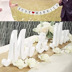 VIOPVERY Wedding Decorations Set,Large Mr and Mrs Sign & Just Married Banner,Mr & Mrs Signs for Wedding Table,Wooden Letters Sweetheart Table,Photo Props Wedding Decorations for Anniversary,White