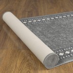 Antep Rugs Alfombras Modern Bordered 2x7 Non-Skid Non-Slip Low Profile Pile Rubber Backing Indoor Area Runner Rugs Gray 2' x 7'
