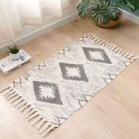 Boho Bathroom Rugs Small Rugs for Bedroom Farmhouse Bathroom Rug 2'x3' Boho Bath Mat Neutral Rug Geometric Tufted Cotton Accent Rug with Tassels Kitchen Entryway Rug Machine Washable
