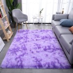 DweIke Super Soft Shaggy Rugs Fluffy Carpets Tie-Dye Rugs for Living Room Bedroom Girls Kids Room Nursery Home Decor,Non-Slip Machine Washable Carpet ,4x6 Feet Purple